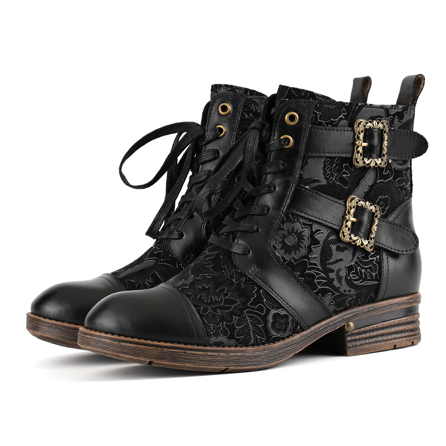Timeless Grace Floral Lace-Up Flat Ankle Boots