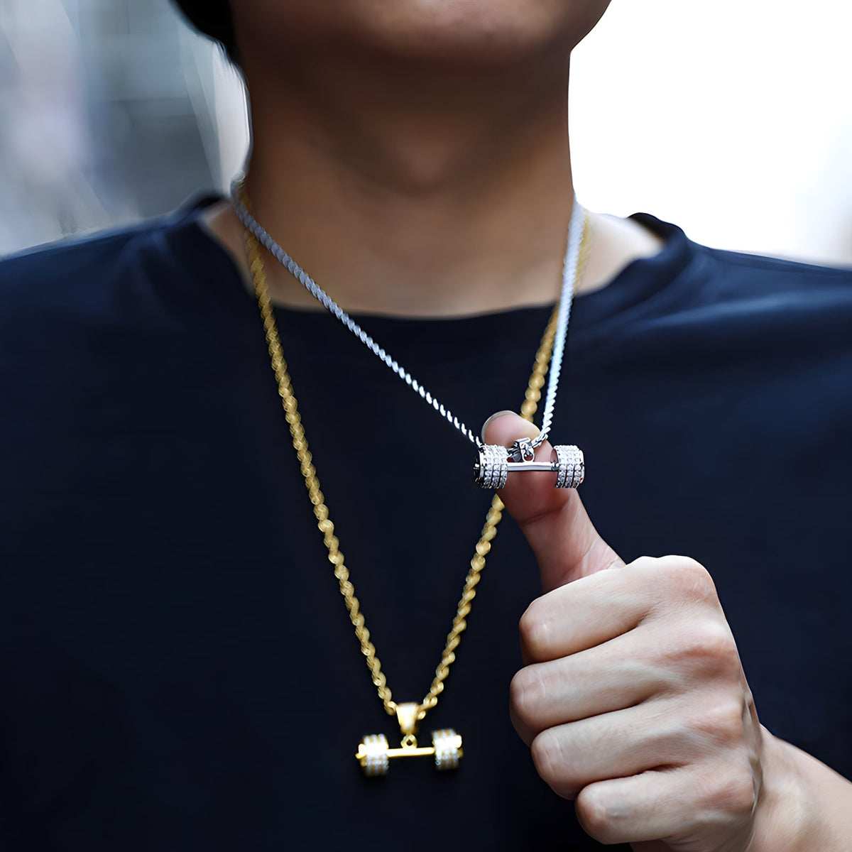 JOSHUA | DIAMOND DUMBBELL PENDANT NECKLACE