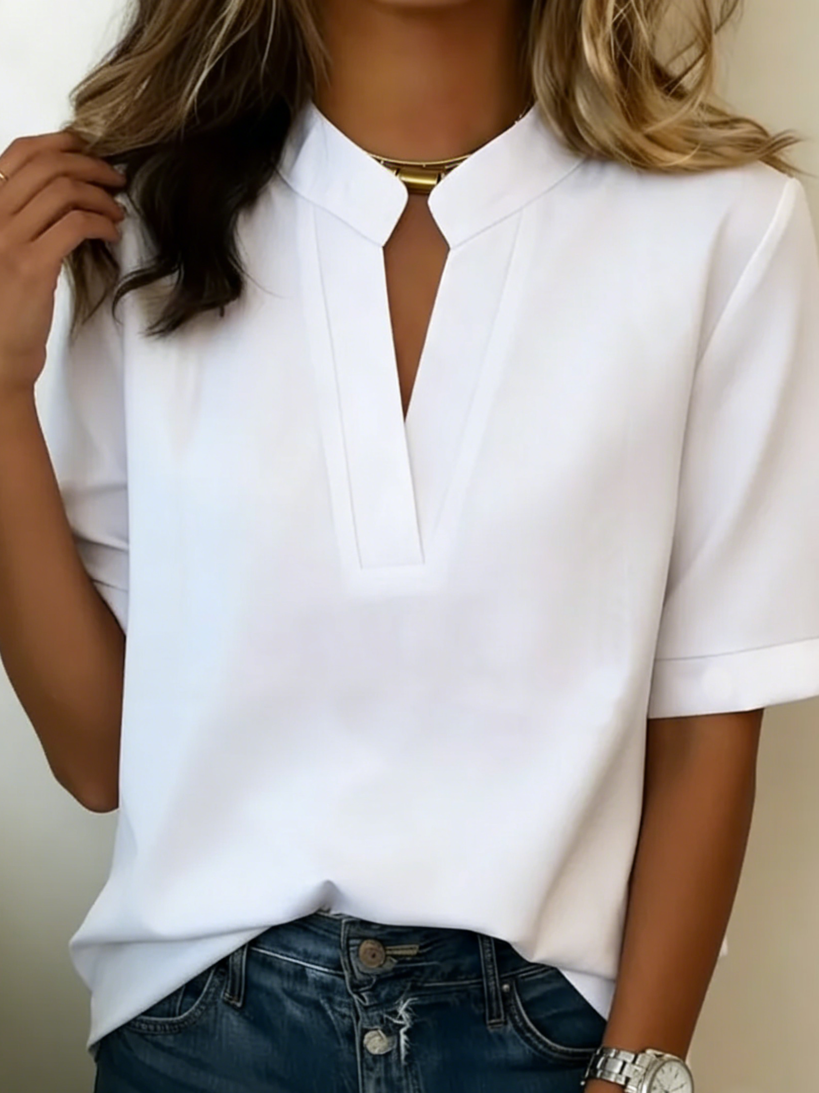 Nancy | Chic V-Neck Blouse with Gold Detail