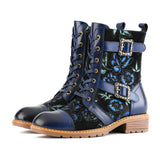 TIMELESS GRACE FLORAL LACE-UP FLAT ANKLE BOOTS