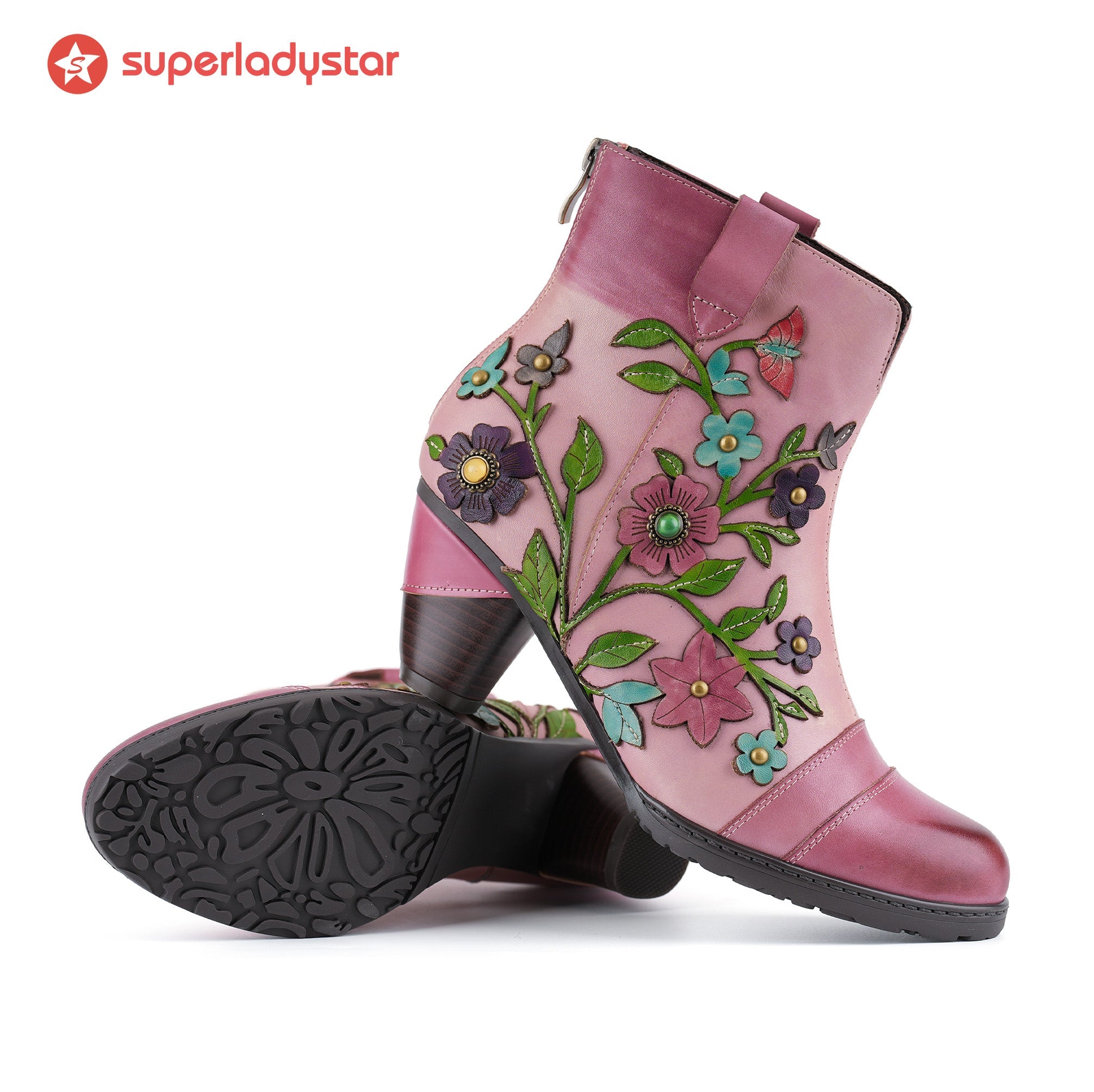 Grace Blossom Pink Ankle Boots