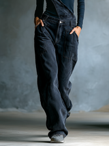 WOMEN'S DARK BLUE DENIM OVERALLS WITH SHOULDER STRAPS MDA3014K1T