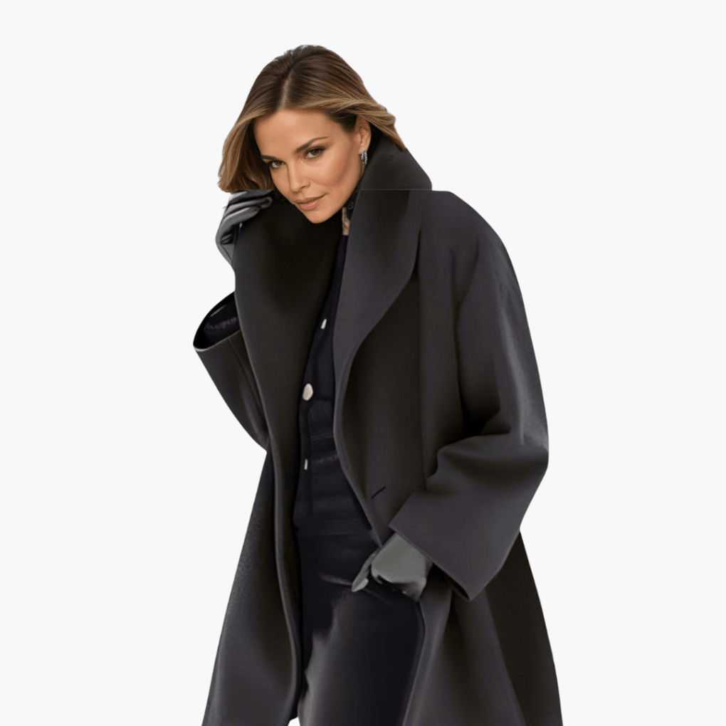 Women's Wide Collar Coat with Concealed Closure