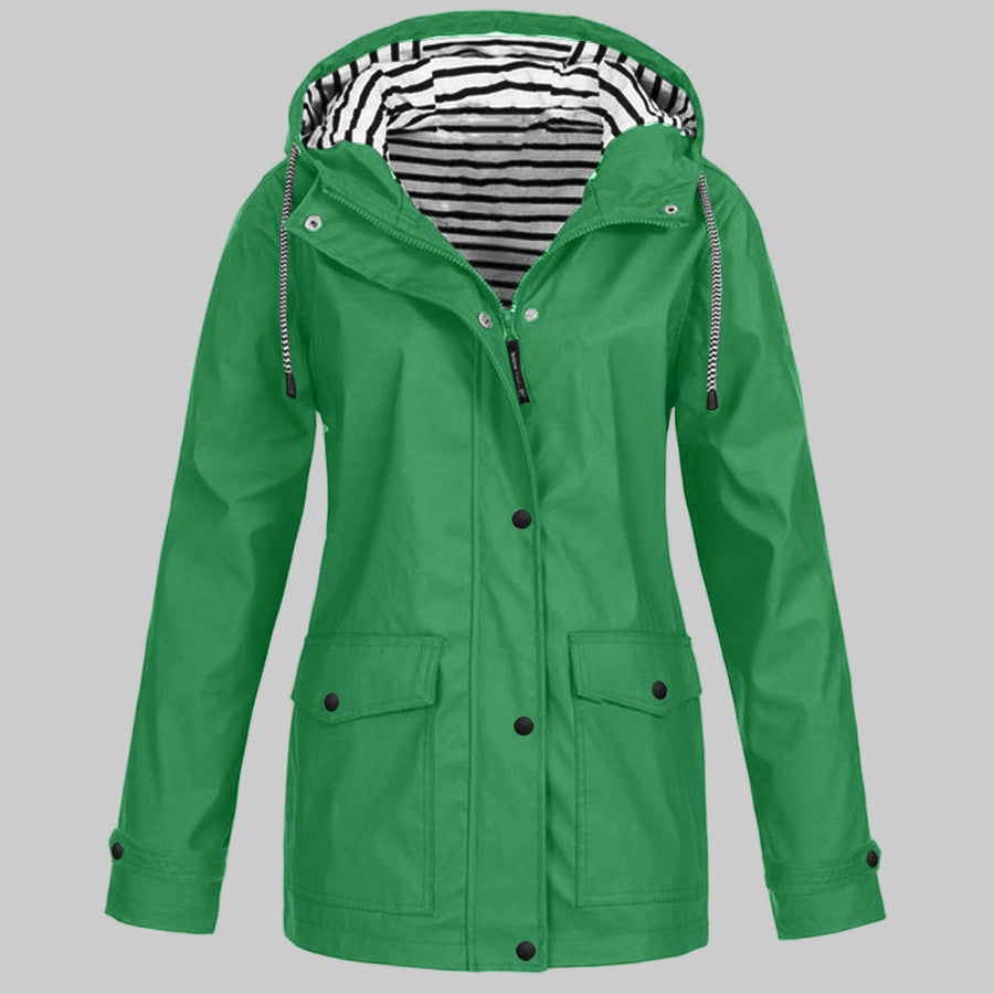 Women's Waterproof Hooded Raincoat with Zip Closure