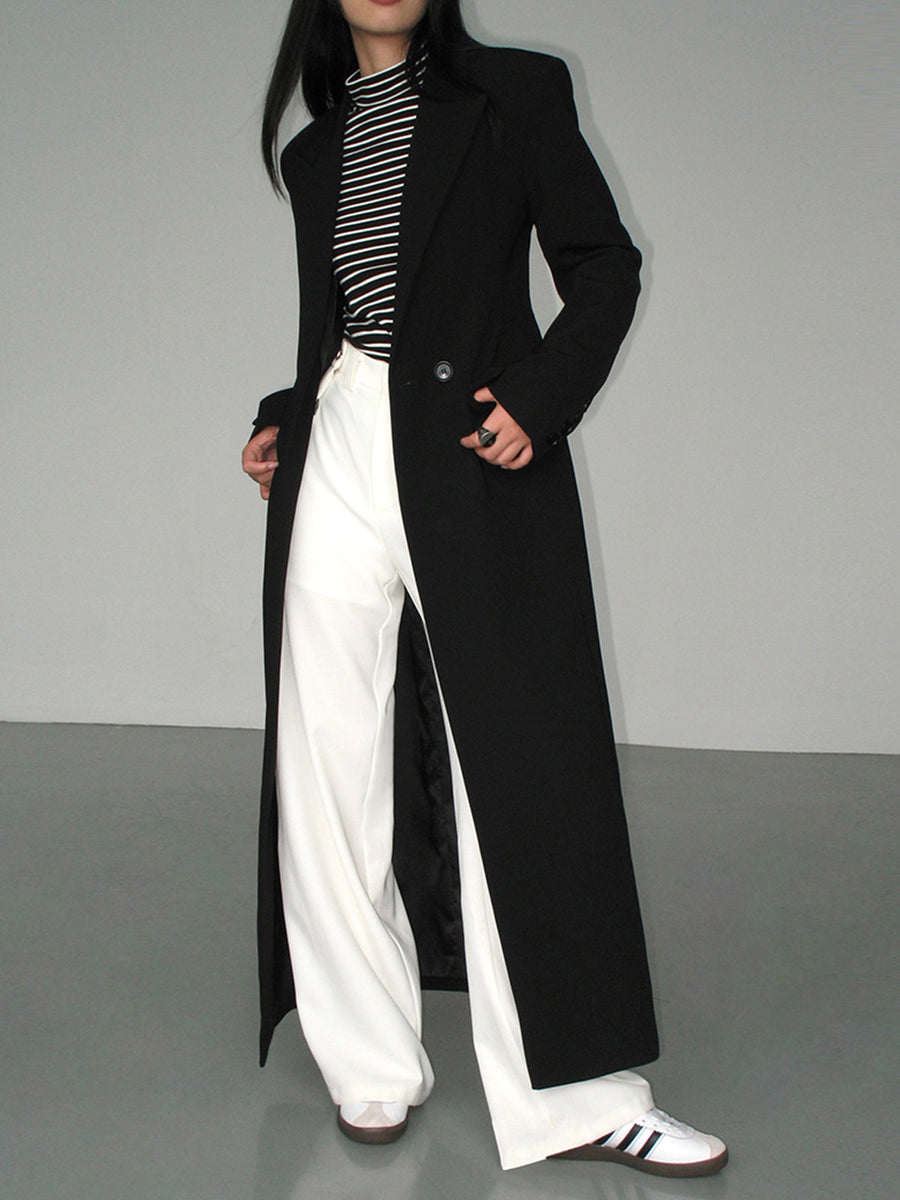 Women's Long Trench Coat Single-Breasted Notch Collar