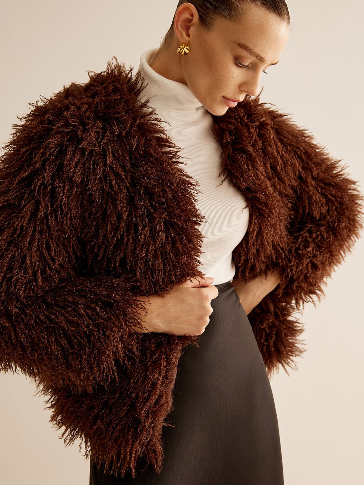 Women's Shaggy Faux Fur Jacket with Relaxed Fit