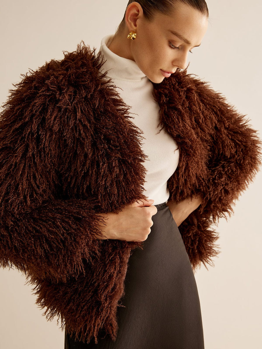 Women's Shaggy Faux Fur Jacket with Relaxed Fit