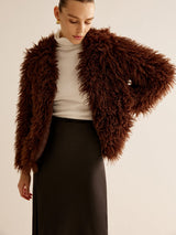 Women's Shaggy Faux Fur Jacket with Relaxed Fit
