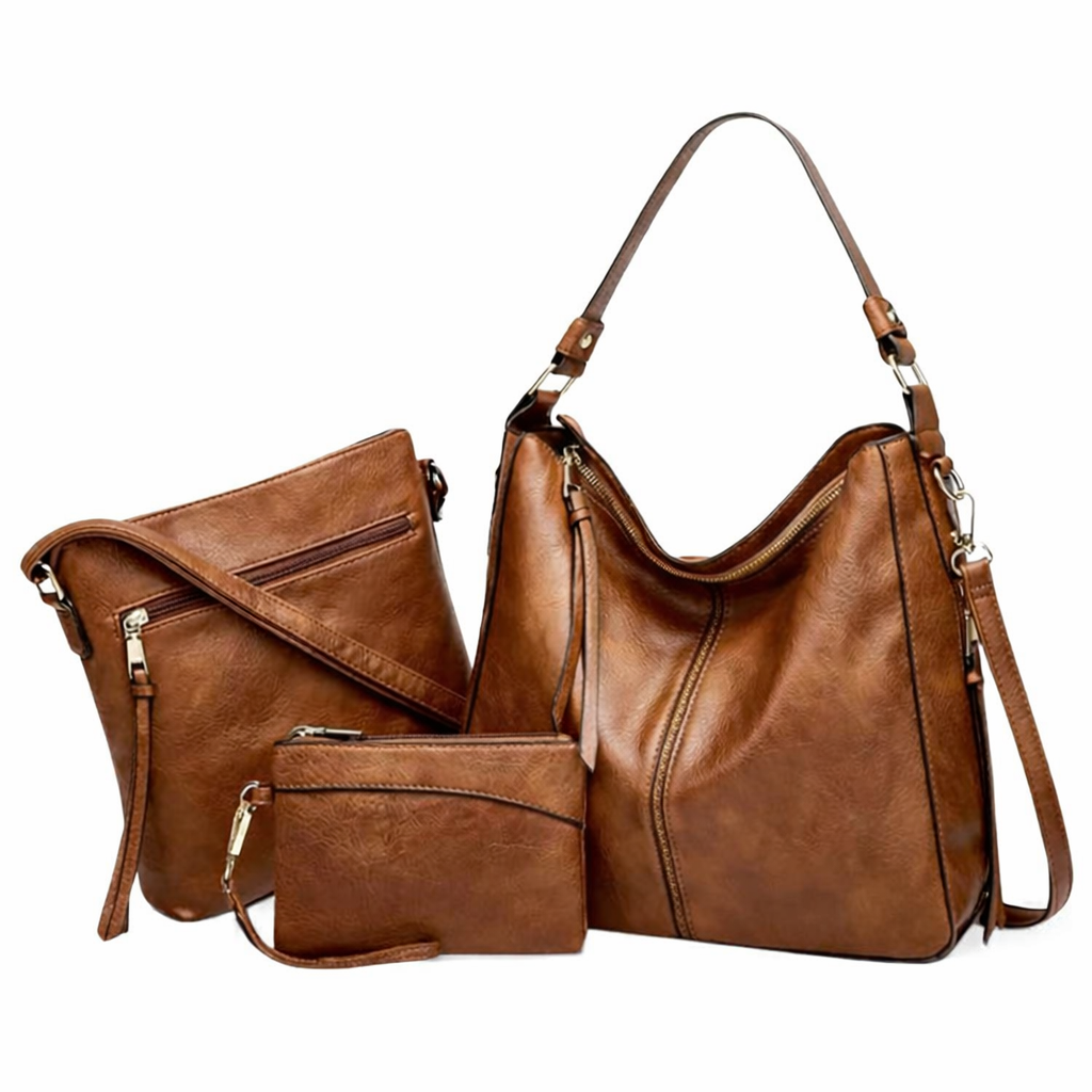 Jennifer | Elegant Leather 3-Piece Hobo Bag Set