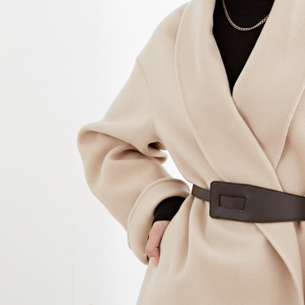 Women's Wrap Coat with Wide Lapel Collar and Tie Belt