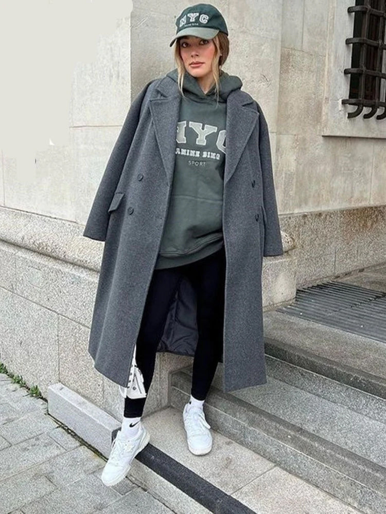 Women's Longline Lapel Trench Coat with Open Front