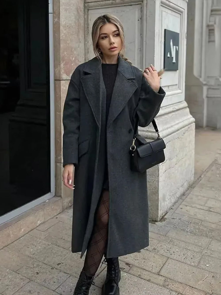 Women's Longline Lapel Trench Coat with Open Front