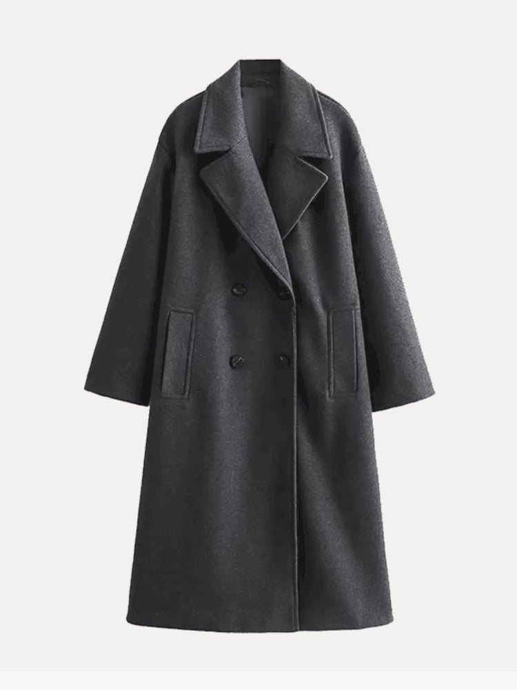 Women's Longline Lapel Trench Coat with Open Front