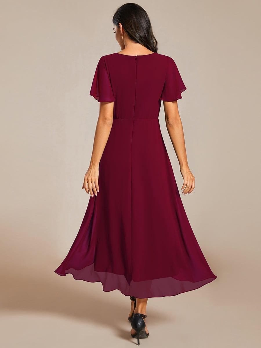 Zoe | Ruffle Sleeve Pleated V-Neck Chiffon Midi Dress