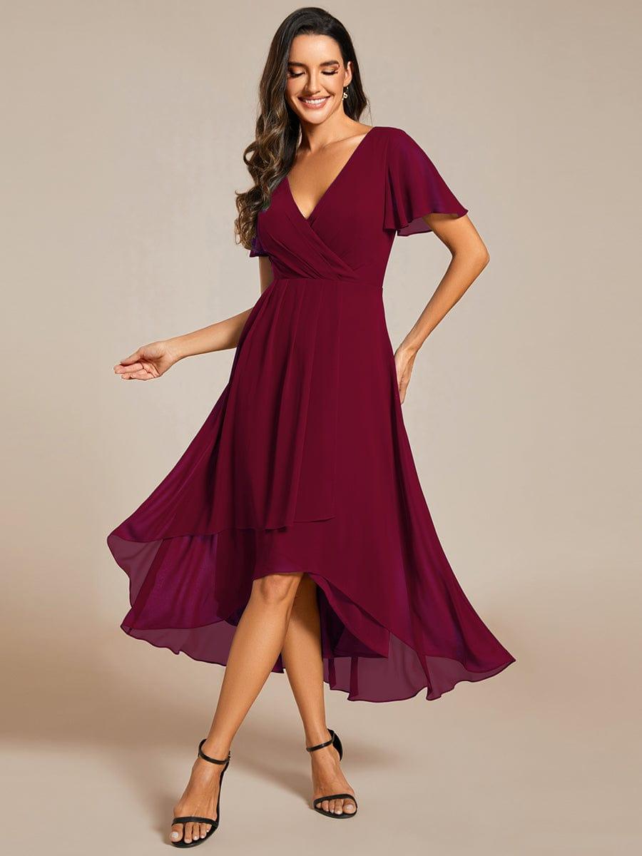 Zoe | Ruffle Sleeve Pleated V-Neck Chiffon Midi Dress