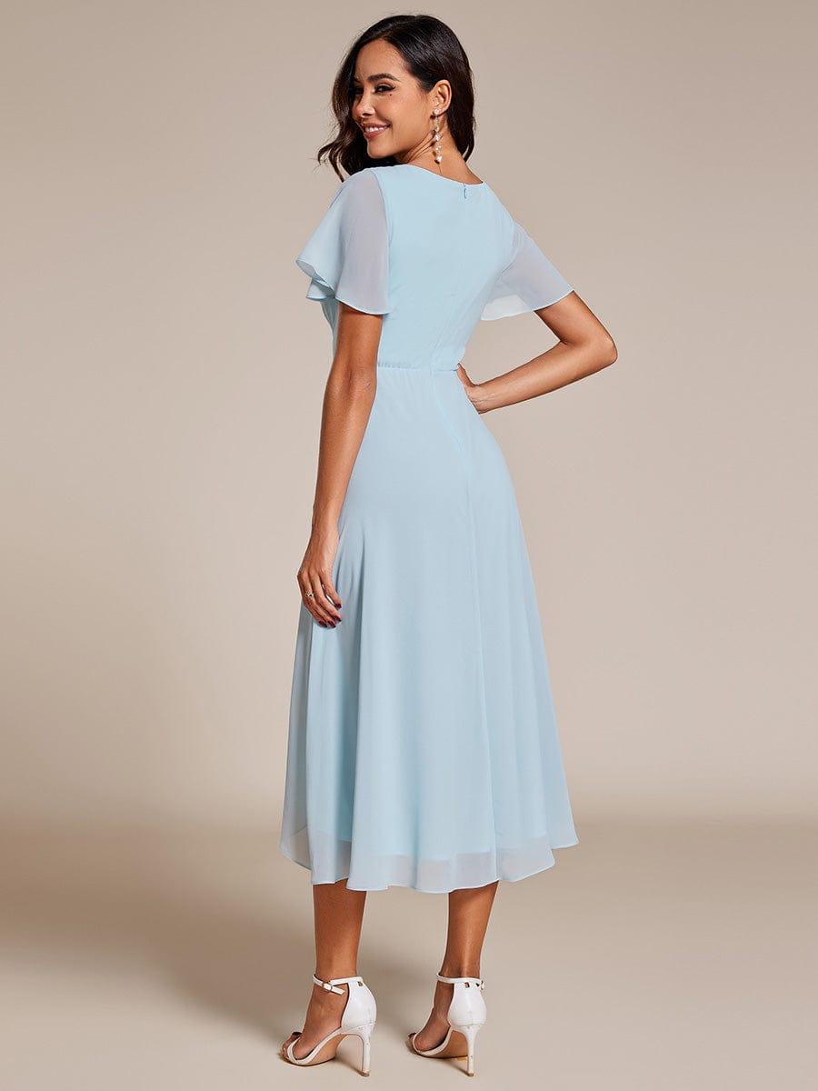 Zoe | Ruffle Sleeve Pleated V-Neck Chiffon Midi Dress