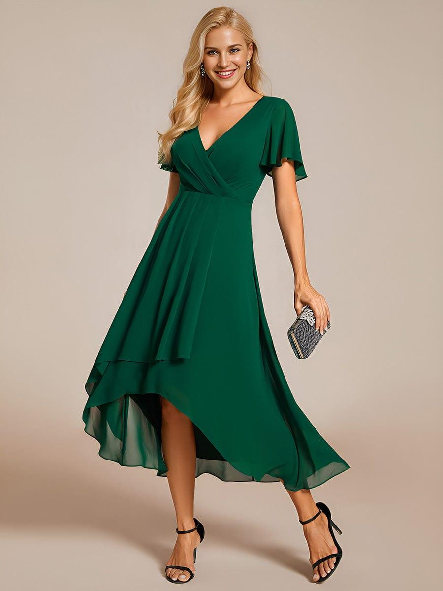 Zoe | Ruffle Sleeve Pleated V-Neck Chiffon Midi Dress