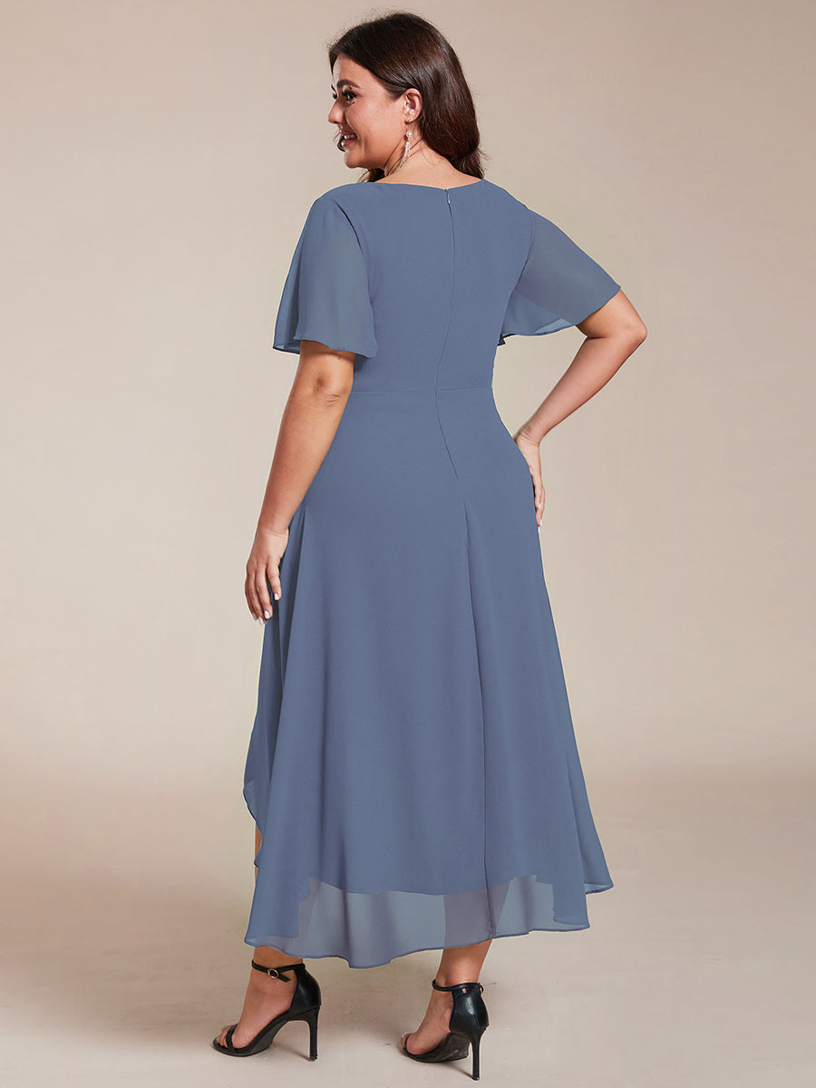Zoe | Ruffle Sleeve Pleated V-Neck Chiffon Midi Dress