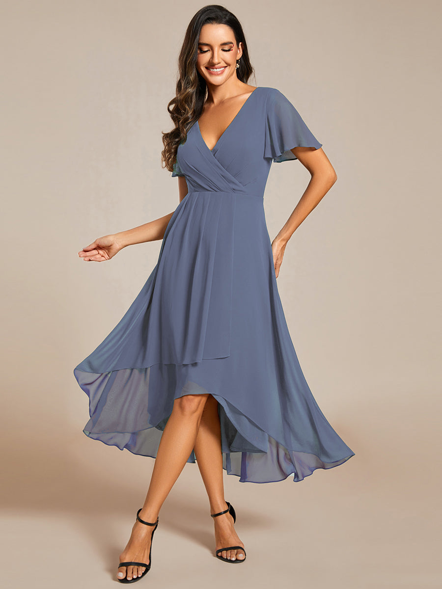 Zoe | Ruffle Sleeve Pleated V-Neck Chiffon Midi Dress