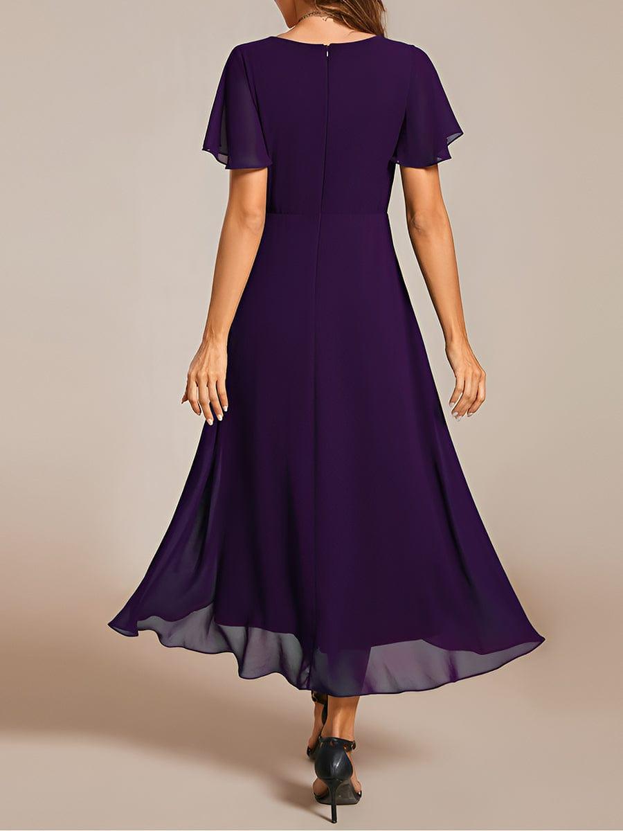 Zoe | Ruffle Sleeve Pleated V-Neck Chiffon Midi Dress