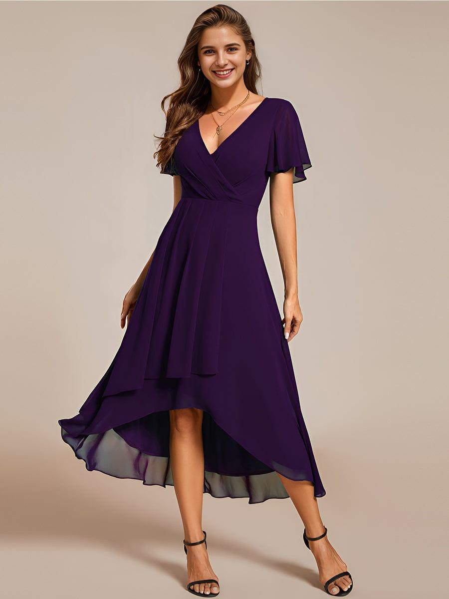 Zoe | Ruffle Sleeve Pleated V-Neck Chiffon Midi Dress