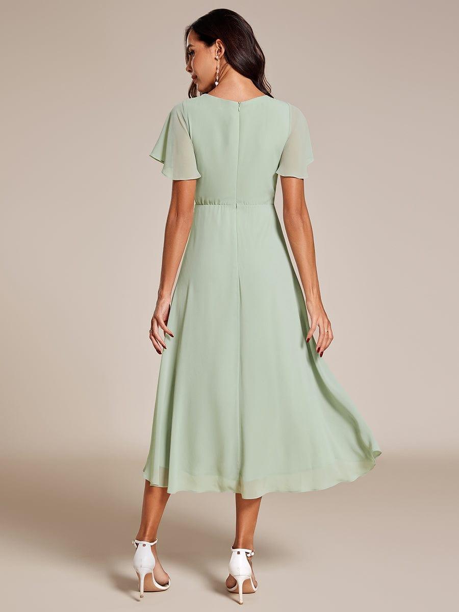 Zoe | Ruffle Sleeve Pleated V-Neck Chiffon Midi Dress
