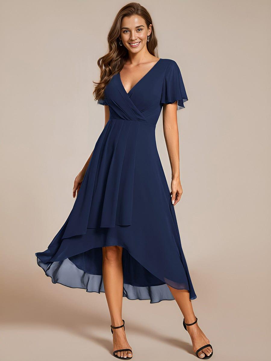 Zoe | Ruffle Sleeve Pleated V-Neck Chiffon Midi Dress