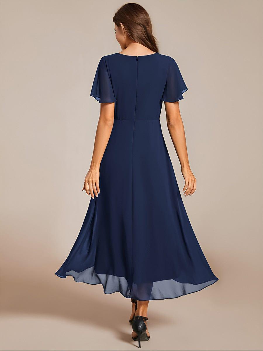 Zoe | Ruffle Sleeve Pleated V-Neck Chiffon Midi Dress