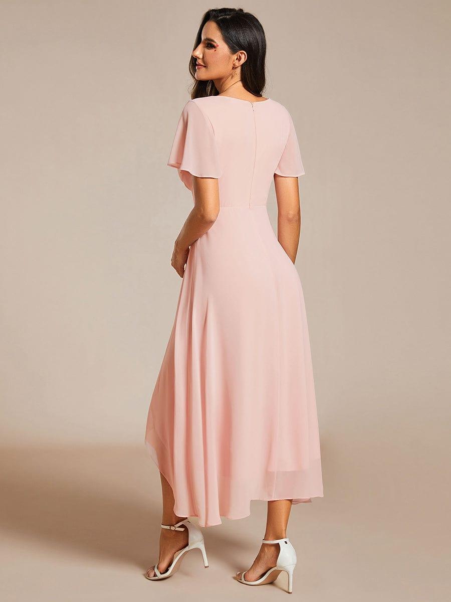 Zoe | Ruffle Sleeve Pleated V-Neck Chiffon Midi Dress