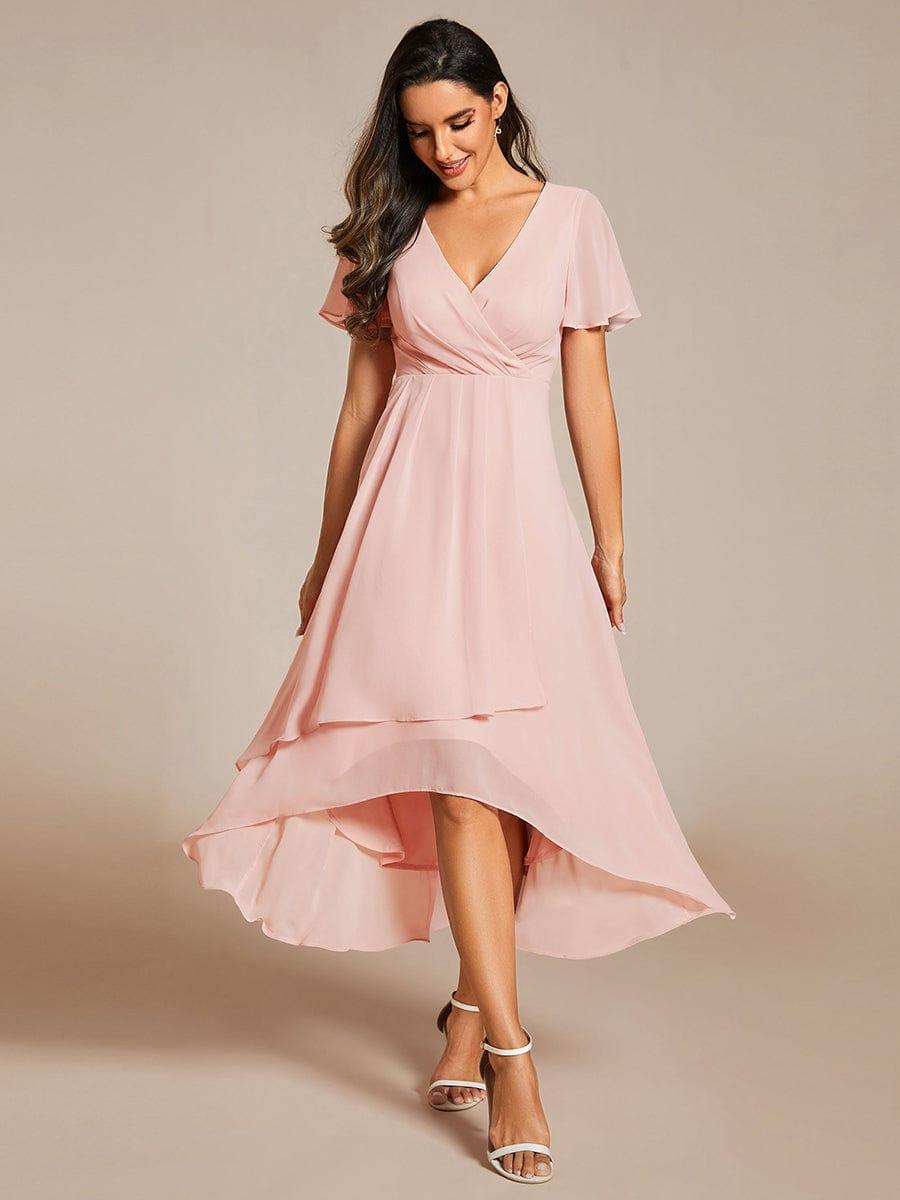 Zoe | Ruffle Sleeve Pleated V-Neck Chiffon Midi Dress