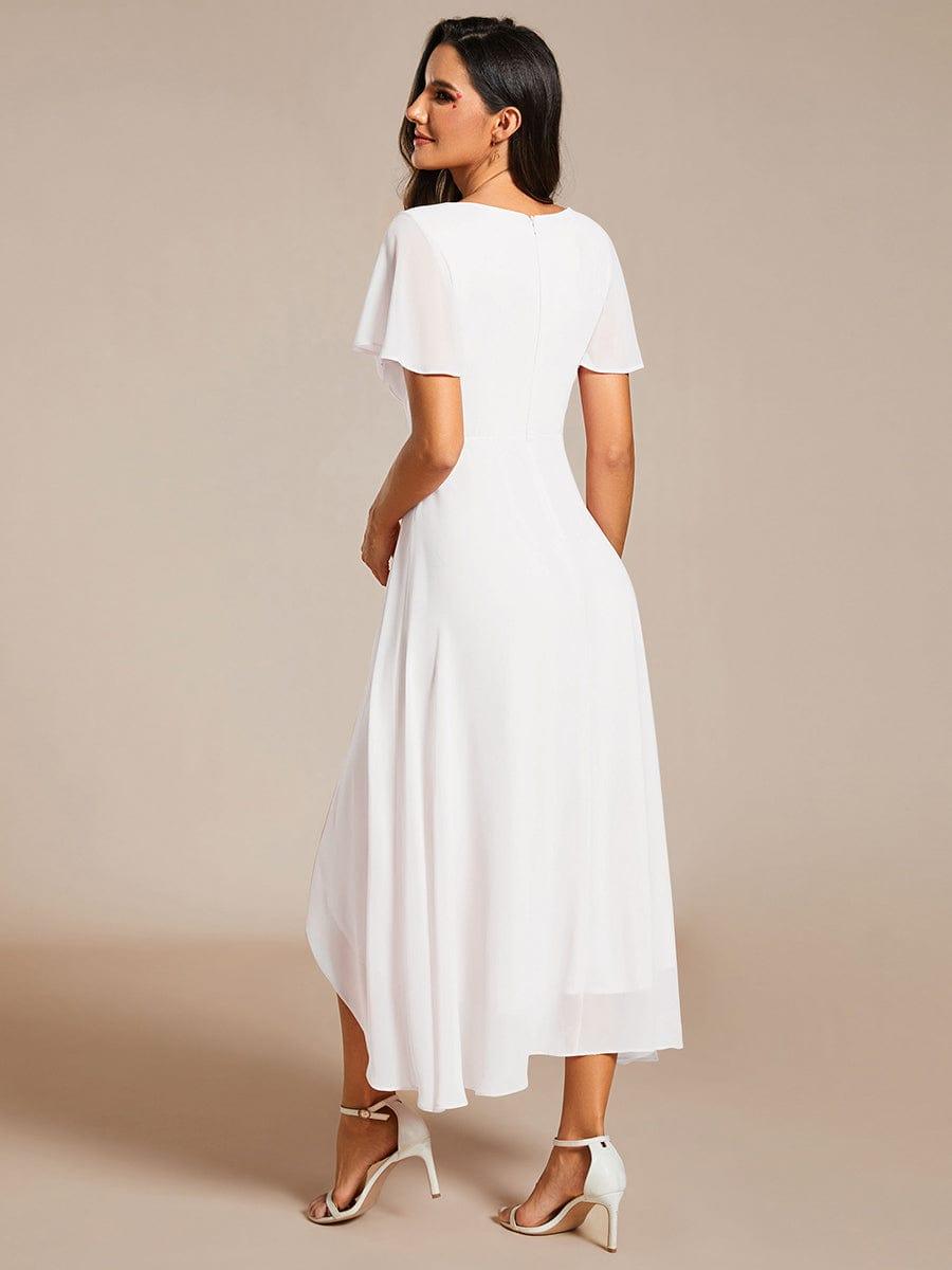 Zoe | Ruffle Sleeve Pleated V-Neck Chiffon Midi Dress