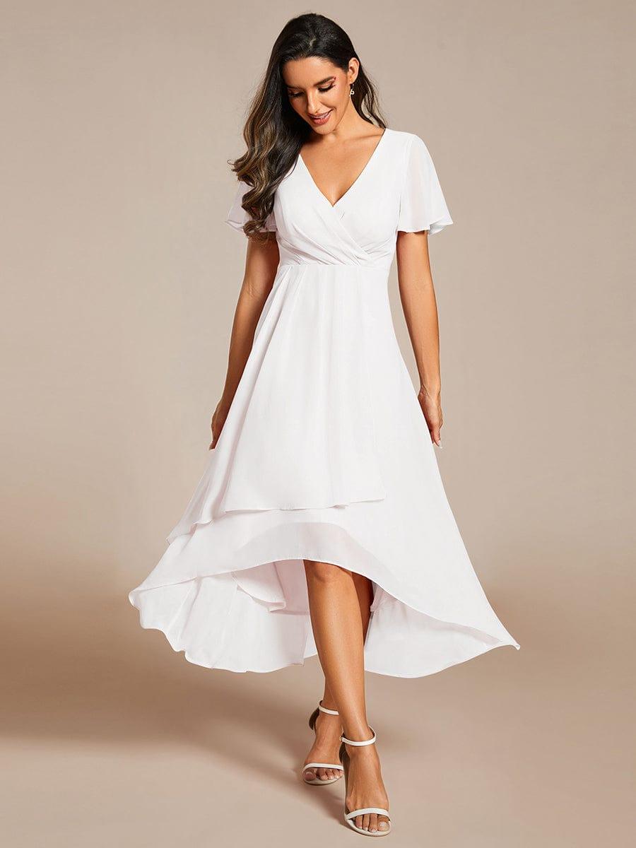 Zoe | Ruffle Sleeve Pleated V-Neck Chiffon Midi Dress