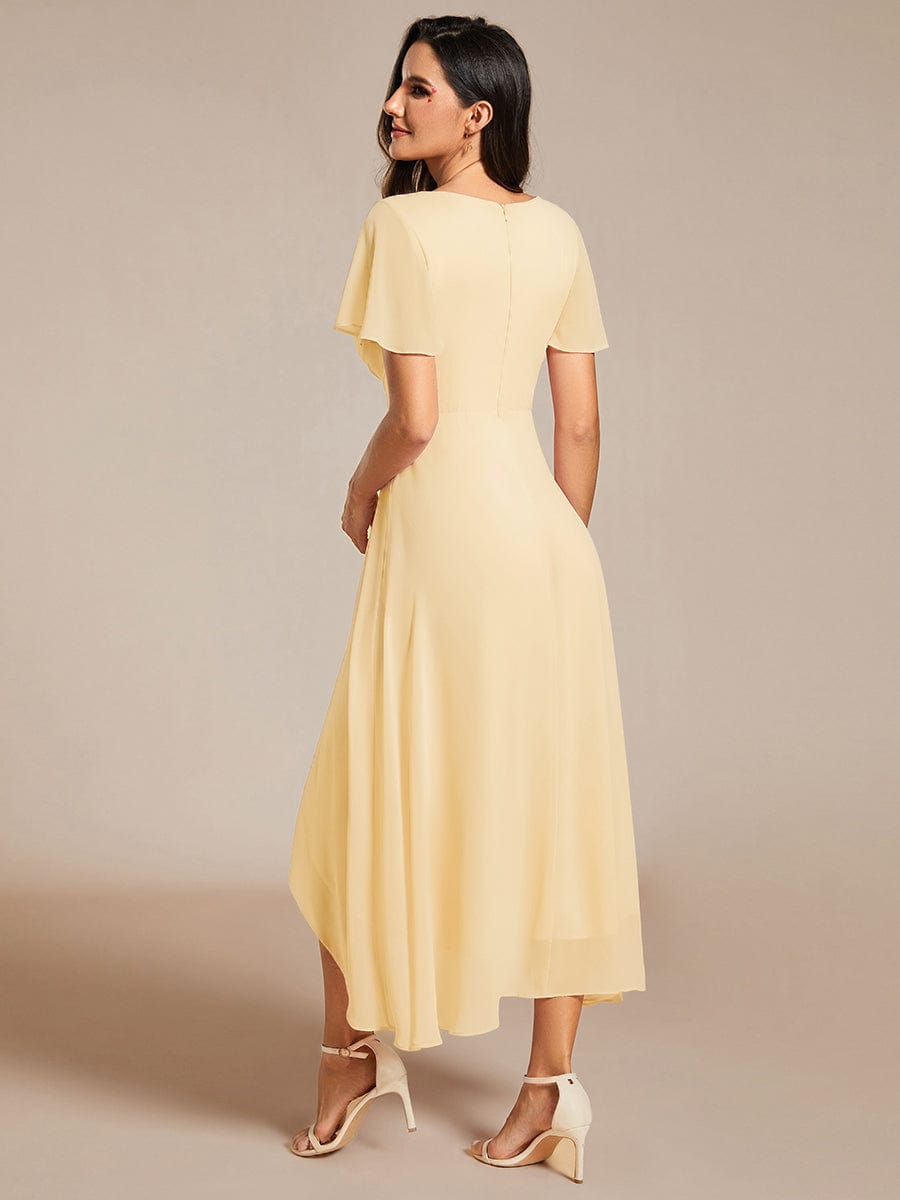 Zoe | Ruffle Sleeve Pleated V-Neck Chiffon Midi Dress