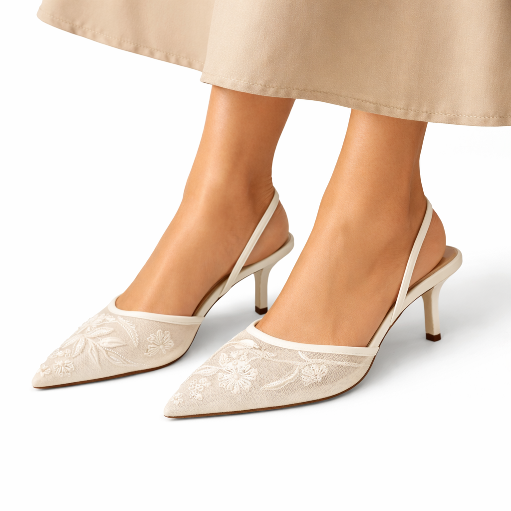 Elsie | Embroidered Mesh Mule Heels