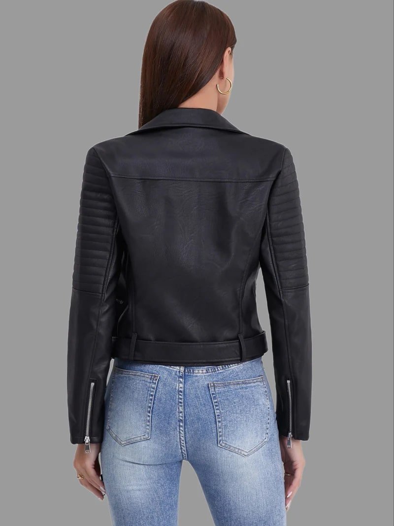 Women's Quilted Sleeve Biker Jacket with Asymmetric Zip