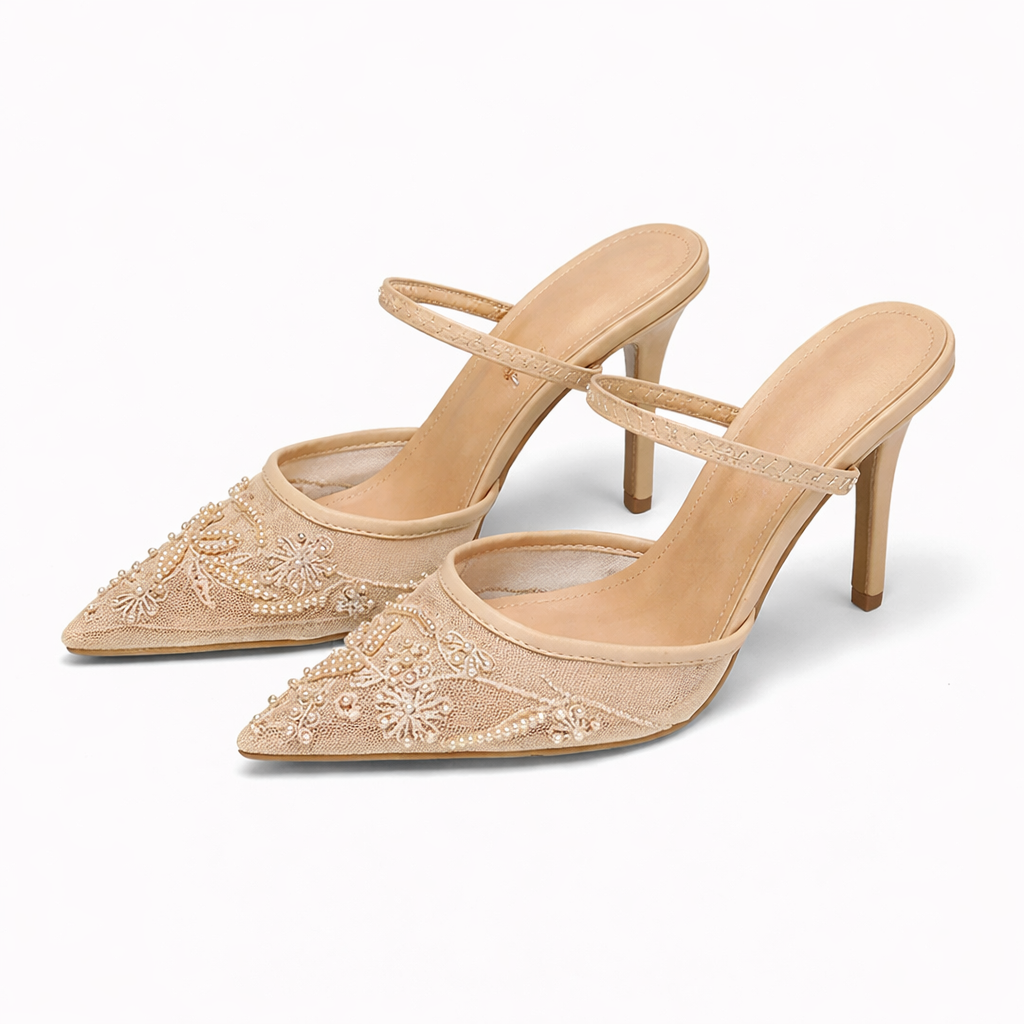 Elsie | Embroidered Mesh Mule Heels