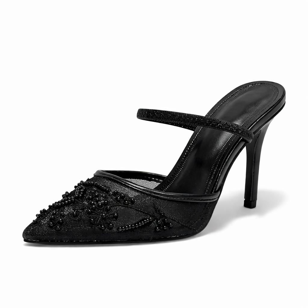 Elsie | Embroidered Mesh Mule Heels