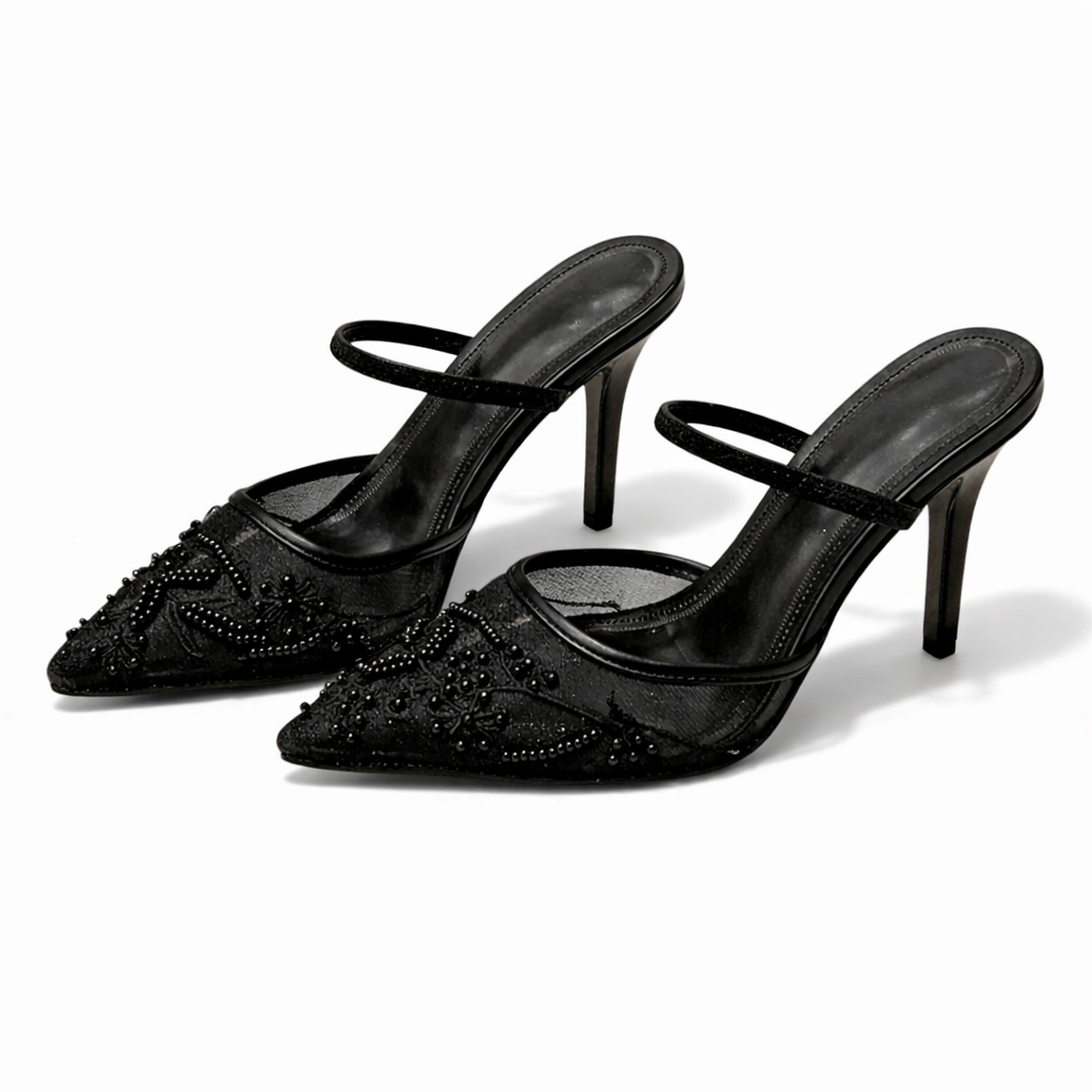 Elsie | Embroidered Mesh Mule Heels