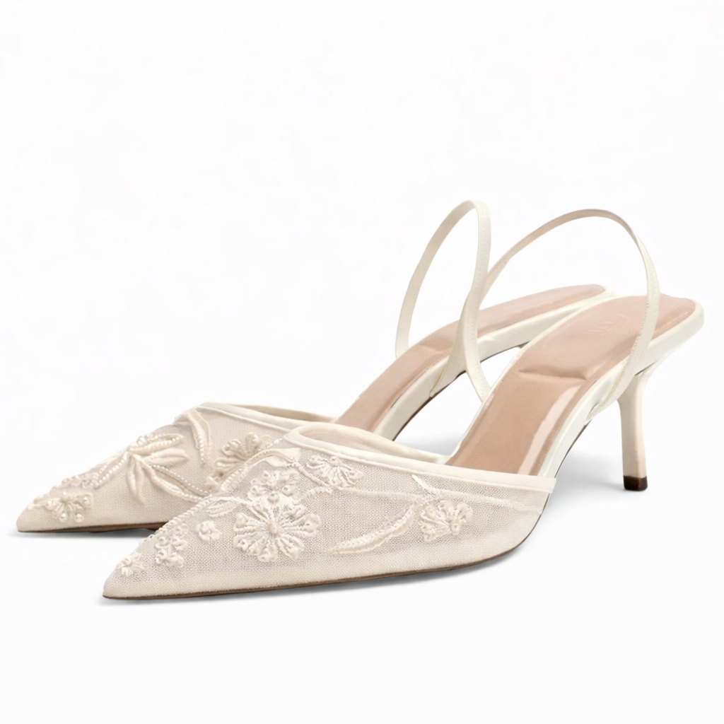 Elsie | Embroidered Mesh Mule Heels