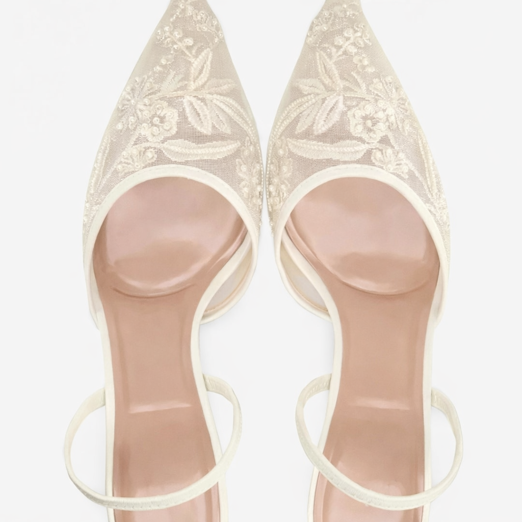 Elsie | Embroidered Mesh Mule Heels