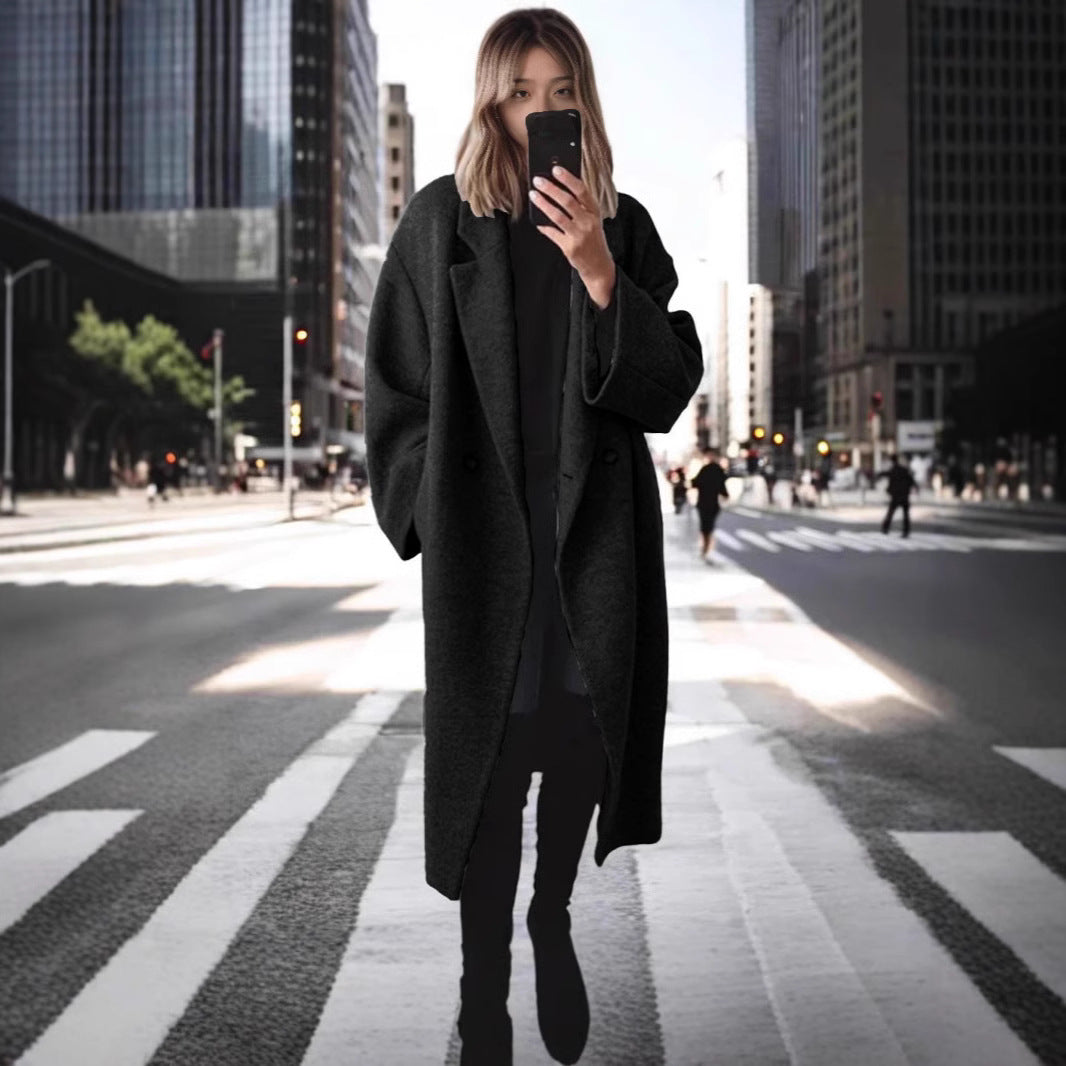 Women's Oversized Longline Coat Double-Breasted