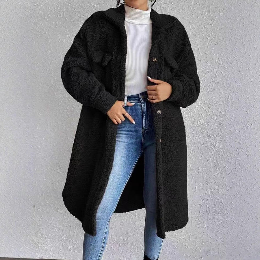 Women's Longline Teddy Coat with Side Pockets
