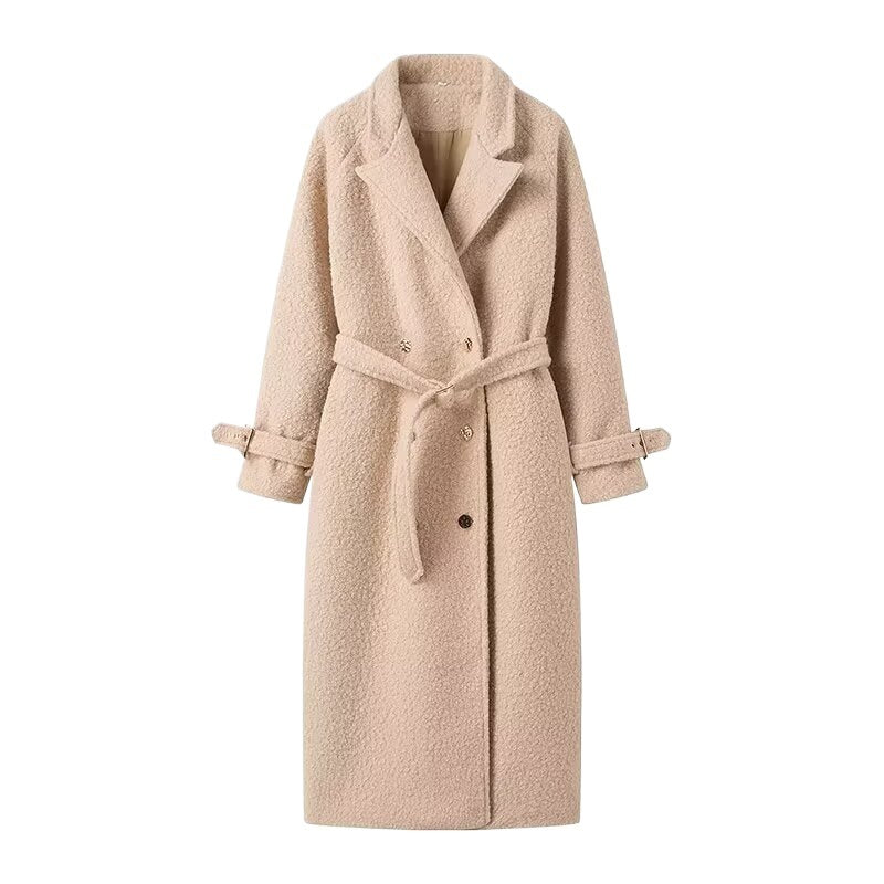 Women's Belted Teddy Coat with Notched Collar