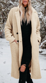 Women's Long Teddy Coat with Button Front Closure