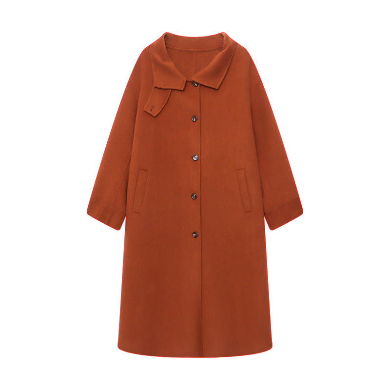 Women's Button-Front Wool-Blend Coat with Stand Collar