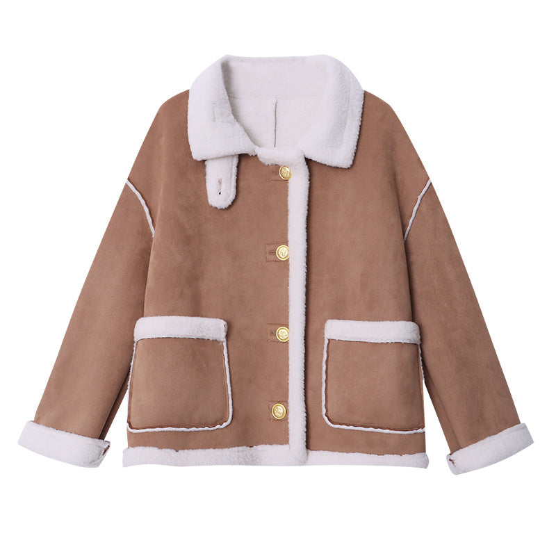 Women's Oversized Shearling Jacket with Wide Lapels