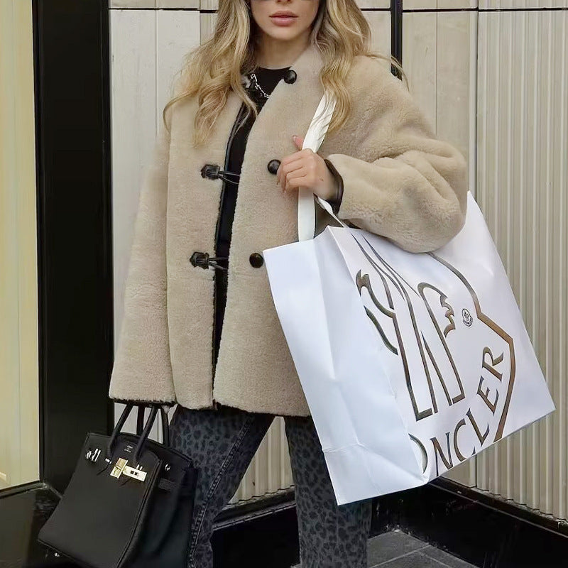 Women's Oversized Teddy Jacket with Toggle Fastenings