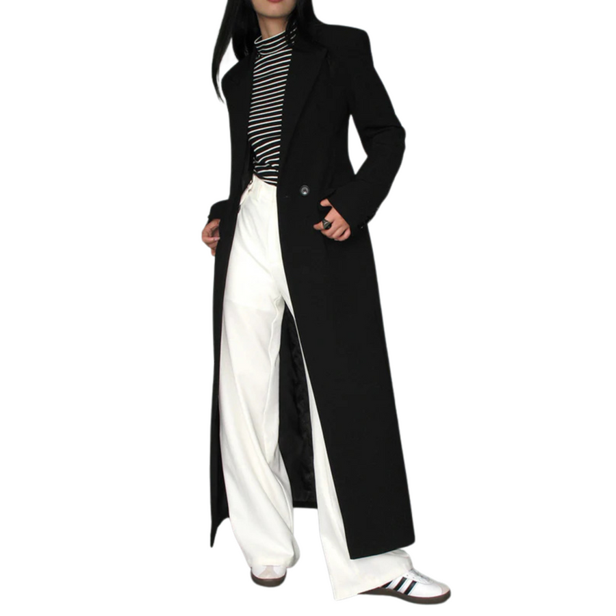 Women's Long Trench Coat Single-Breasted Notch Collar