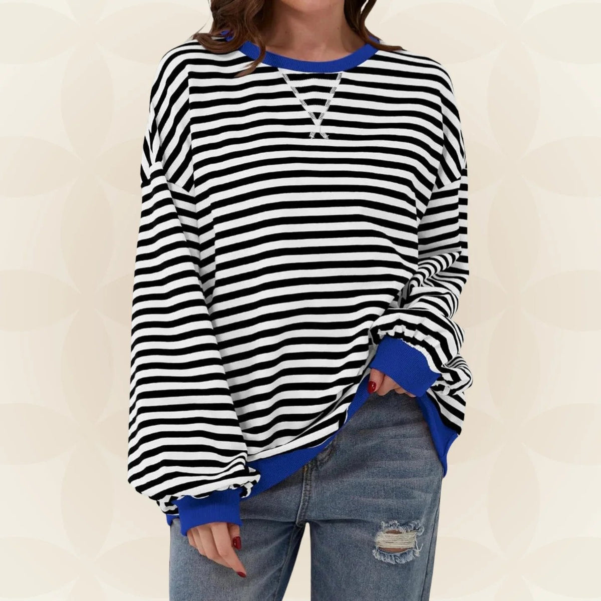 Oversized Striped Sweatshirt with Contrast Trim