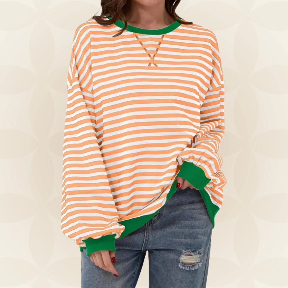 Oversized Striped Sweatshirt with Contrast Trim